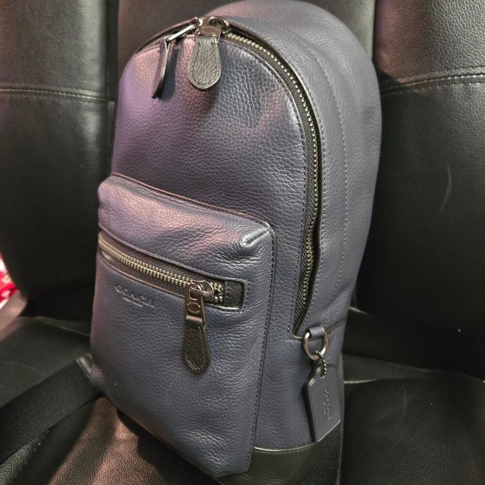 Coach Men's Navy and Silver Bag